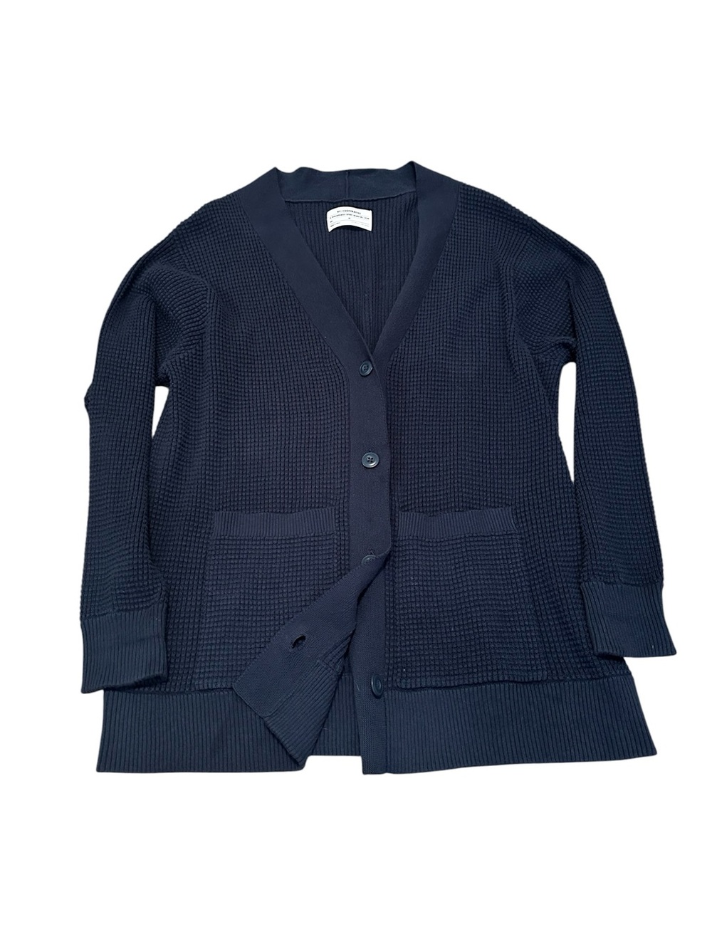 REI Women Blue Waffle Knit Cardigan Sweater Outdoors Granola Girl Preppy Fall